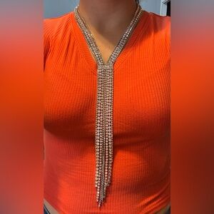 Glamorous Silver Rhinestone Tassel Necklace